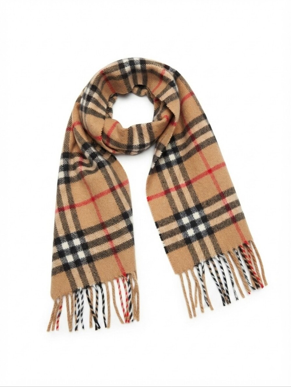 Authentic Burberry London 100% Cashmere Classic Nova Check Fringe Scarf Made in